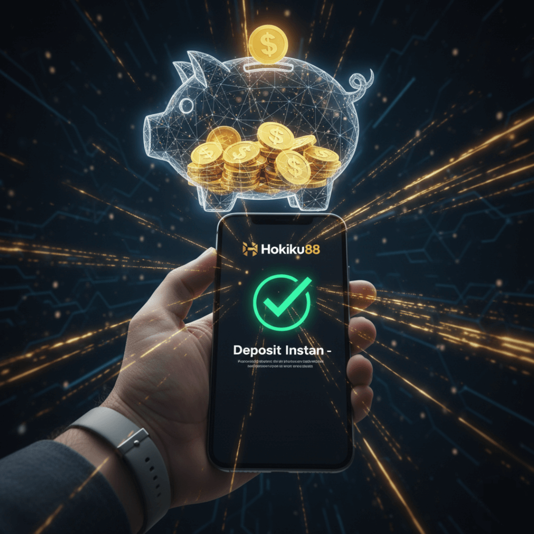 Ilustrasi digital proses deposit super cepat di Hokiku88 via smartphone.