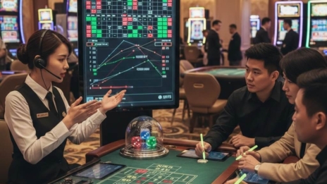 Ilustrasi pola Sic Bo di Dewiku88 dengan dadu dan tabel hasil taruhan